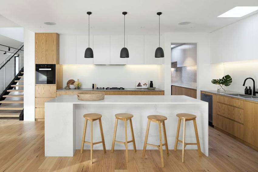 Bright modern kitchen in a staged home